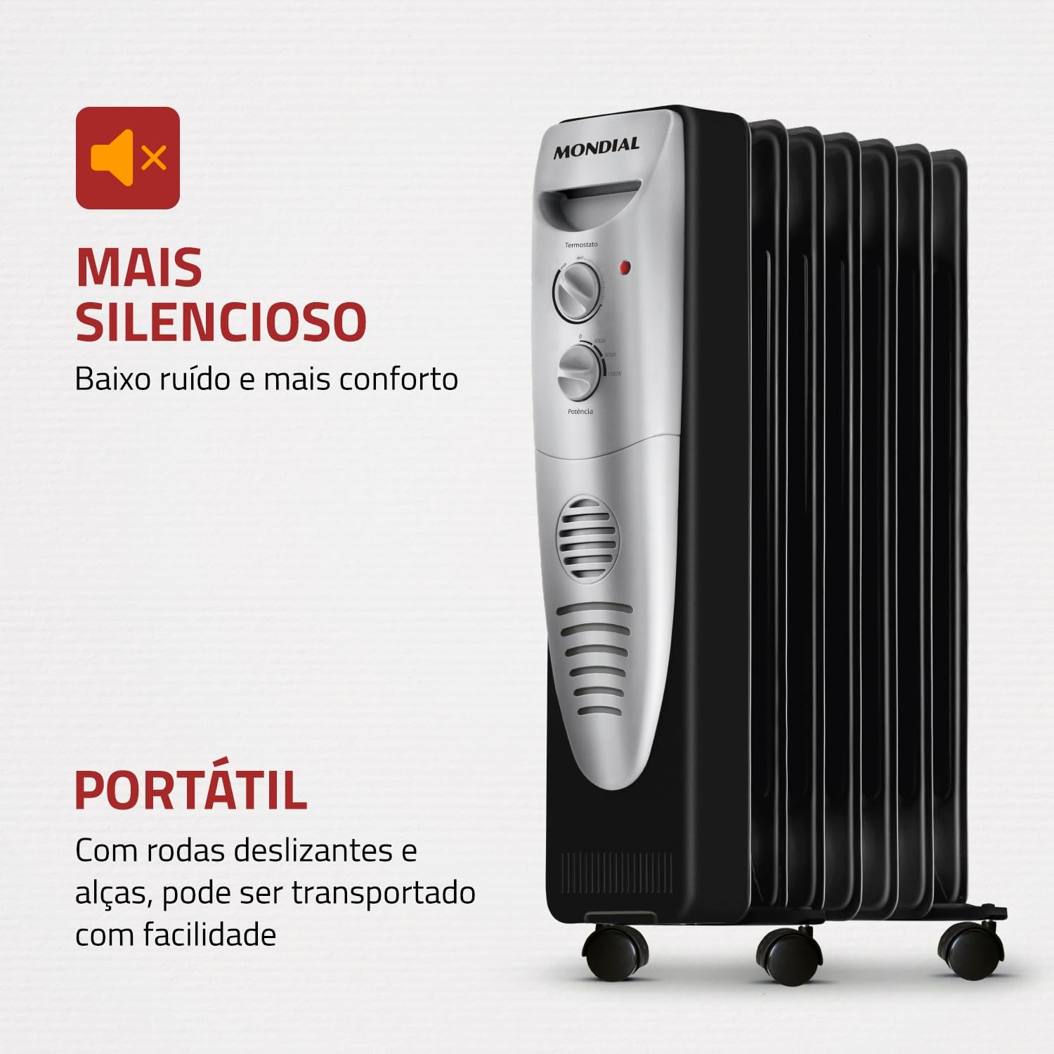 Aquecedor a Óleo Mondial A-06 1500W 220V Preto e Prata — foto 5