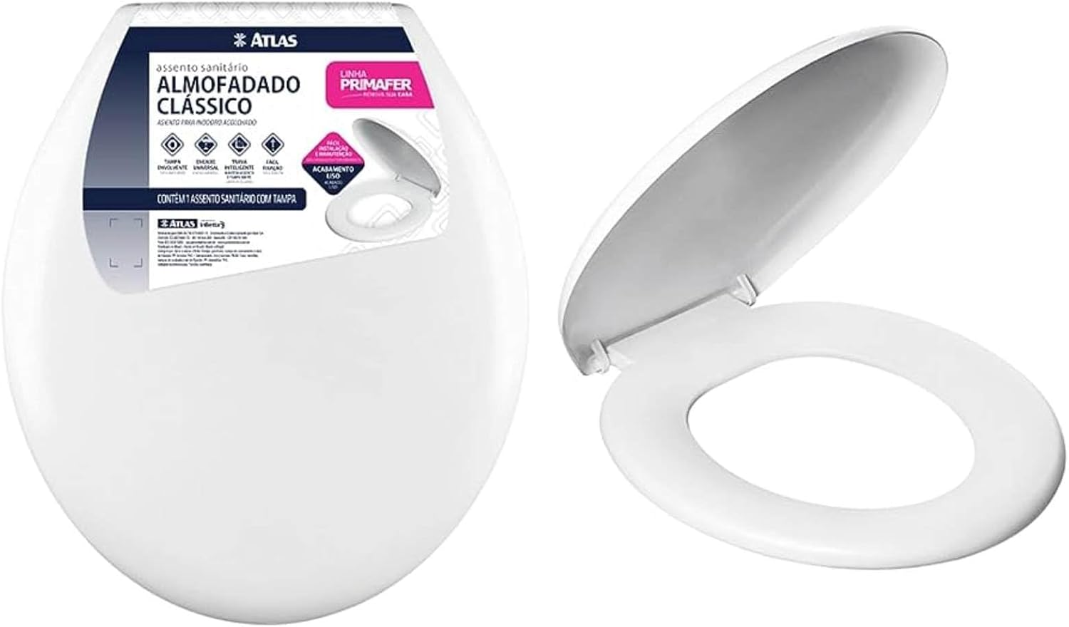 Atlas Assento Sanitário Plástico Almofadado Branco com Kit de Fixação