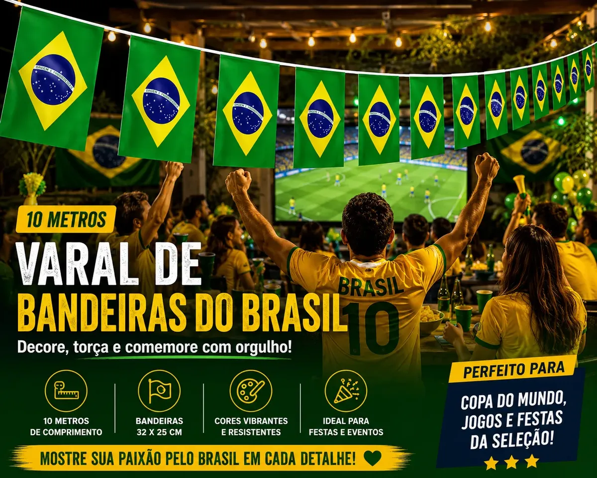 Bandeirinha Brasil Varal 10 Metros Grande para Festas e Eventos — foto 4
