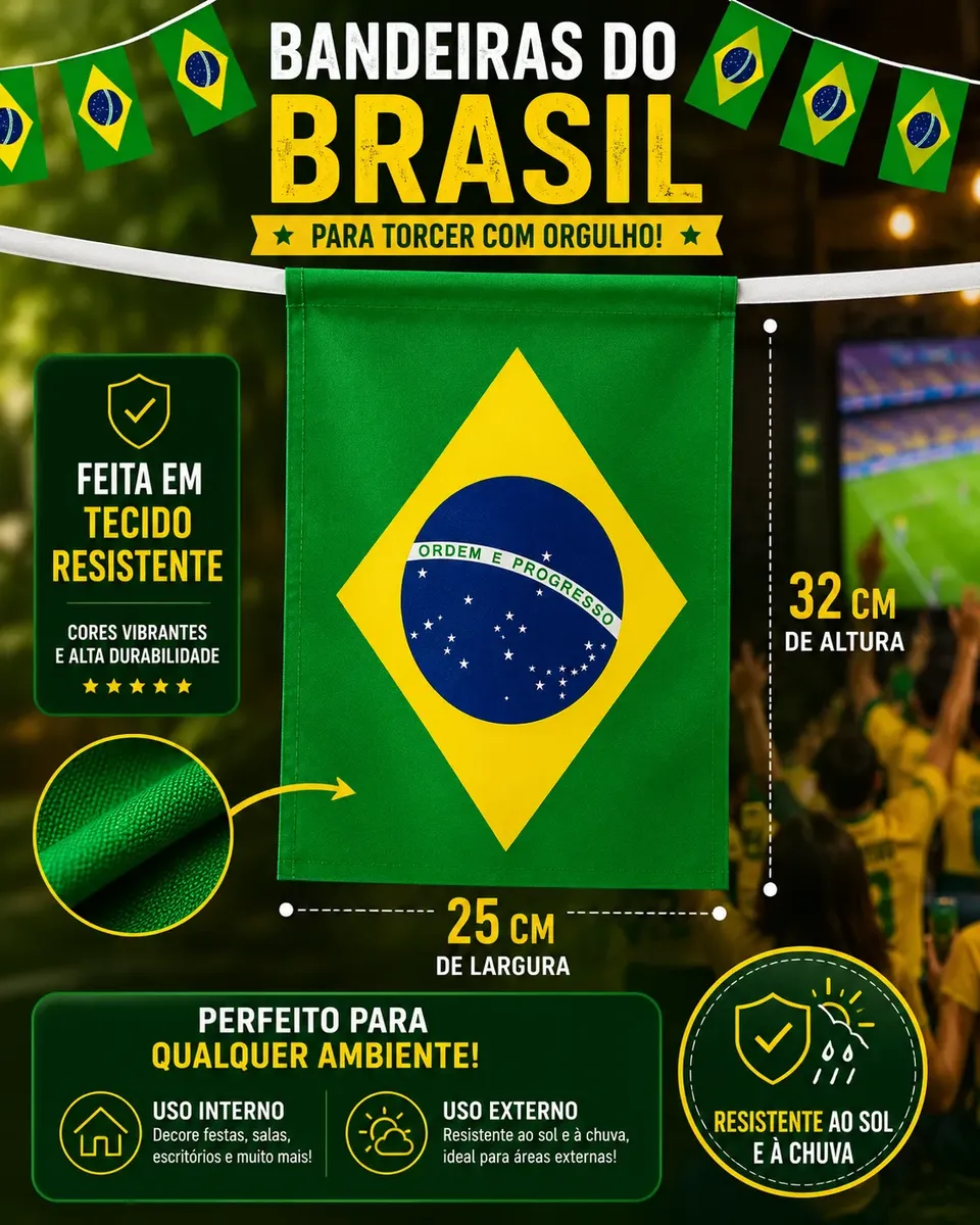 Bandeirinha Brasil Varal 10 Metros Grande para Festas e Eventos — foto 2