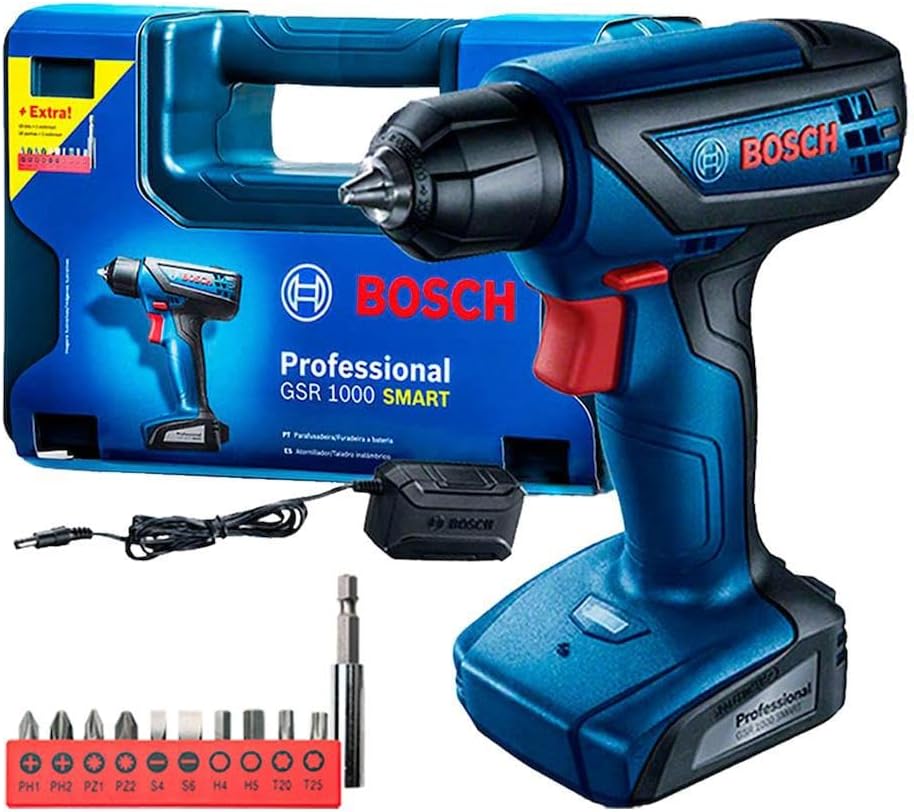 Furadeira Parafusadeira Bosch GSR 1000 Smart 12V com Acessórios