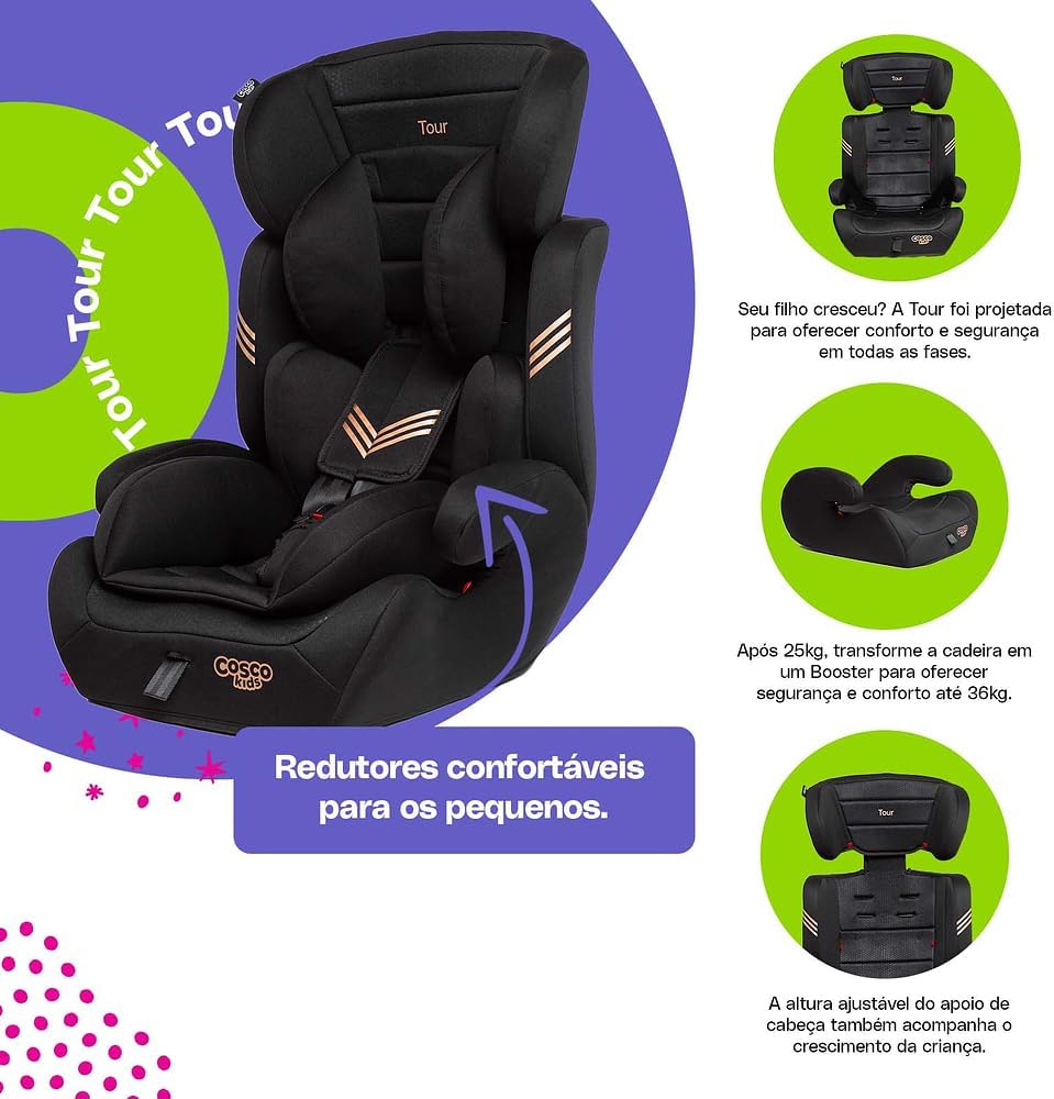 Cadeirinha Cosco Kids Tour 9 a 36 Kg Preto Bronze — foto 3