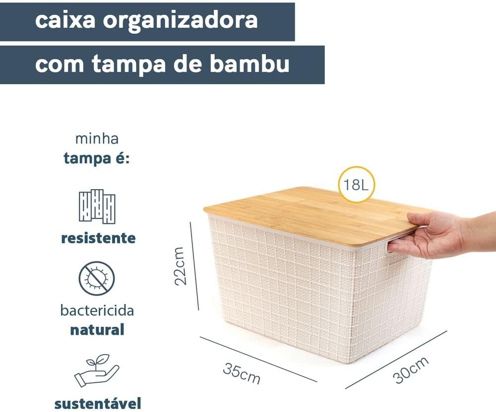 Cesto Organizador Multiuso com Tampa de Bambu — foto 3