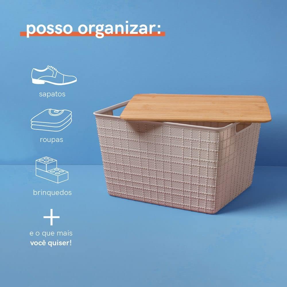 Cesto Organizador Multiuso com Tampa de Bambu — foto 4