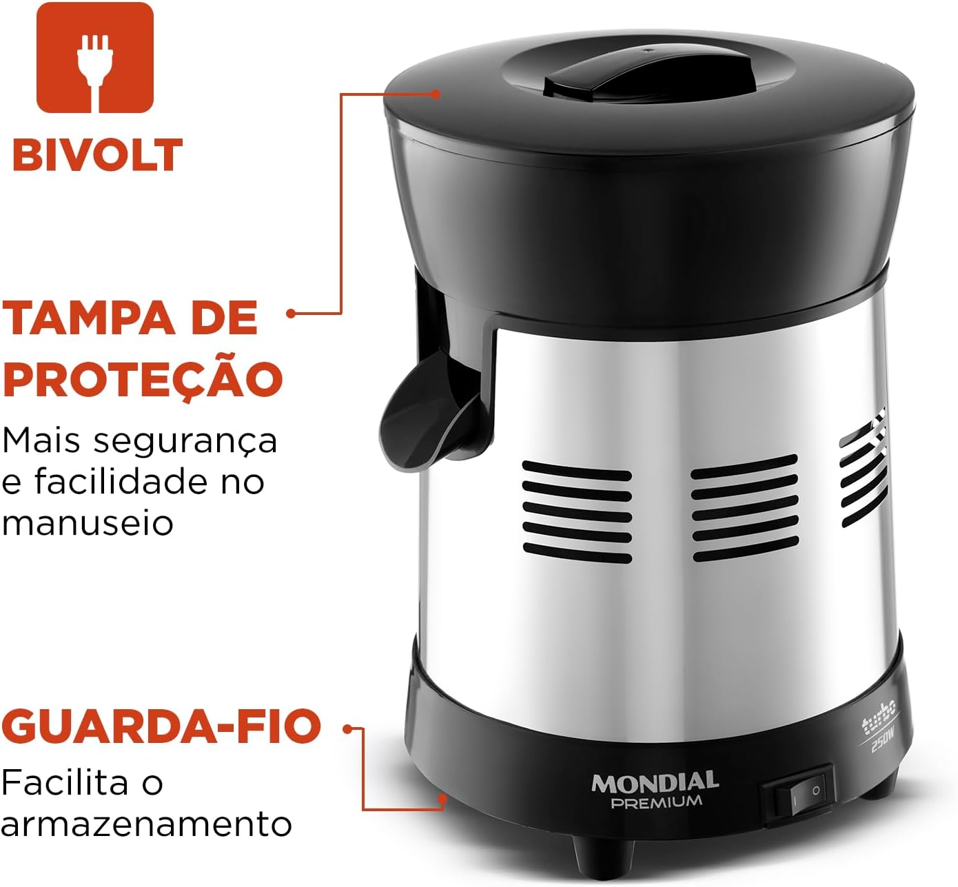 Espremedor de Frutas 250W 1 Litro com 2 Cones - Bivolt — foto 5