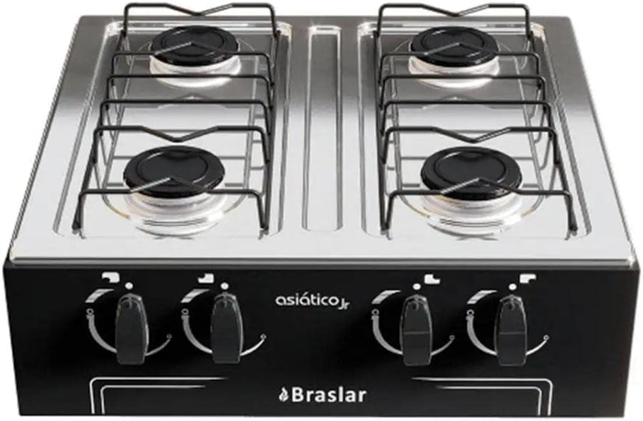 Fogão de Mesa Braslar Asiático 4 Bocas Junior Branco Inox — foto 2