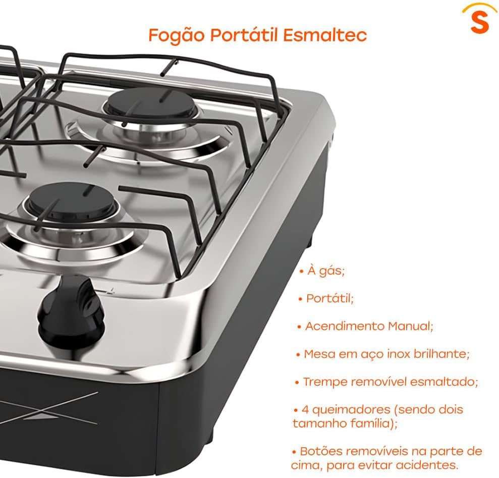 Fogão Esmaltec Laguna 4 Bocas Inox — foto 5
