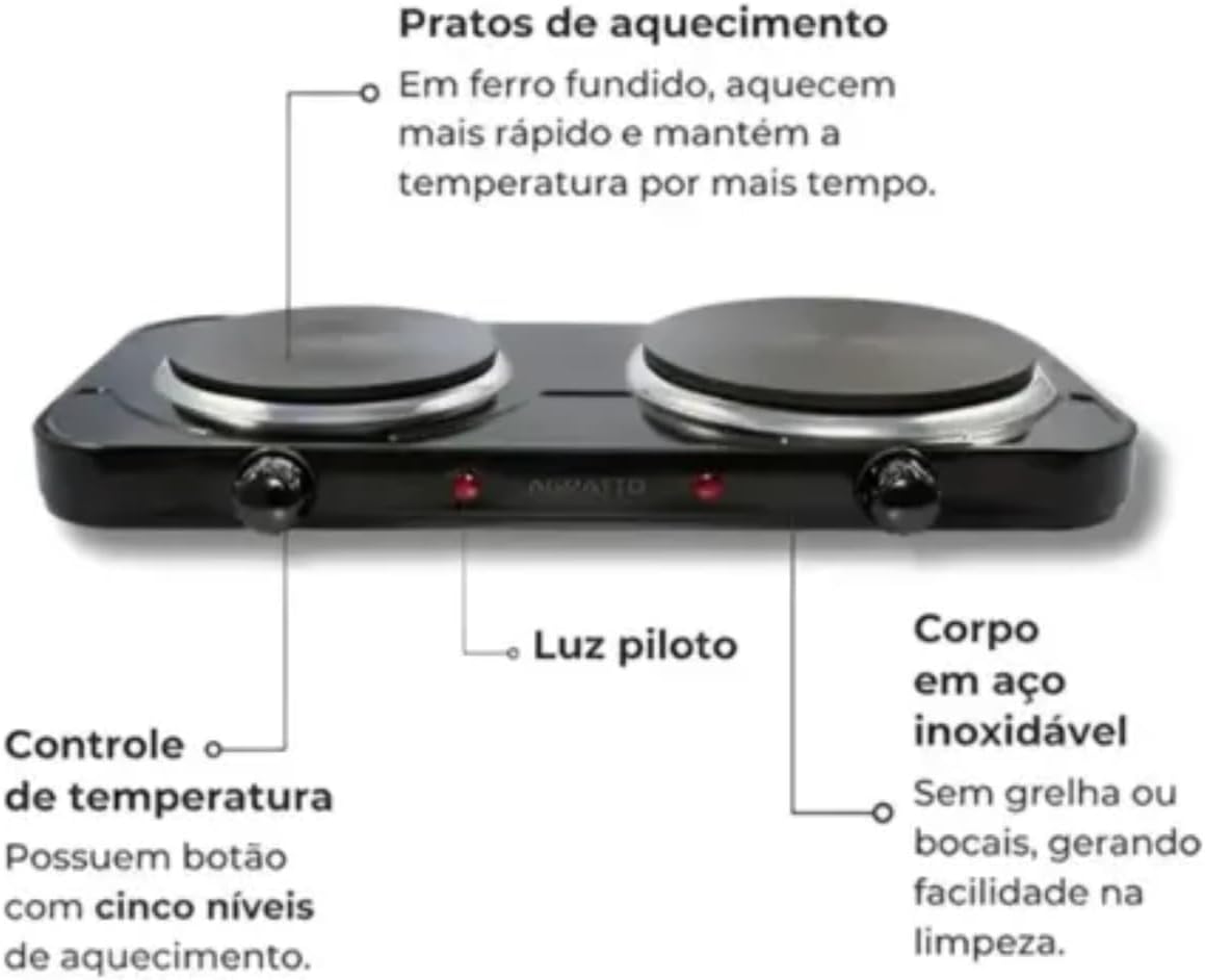 Fogareiro Elétrico FMP Aço Carbono Preto 2500W — foto 6