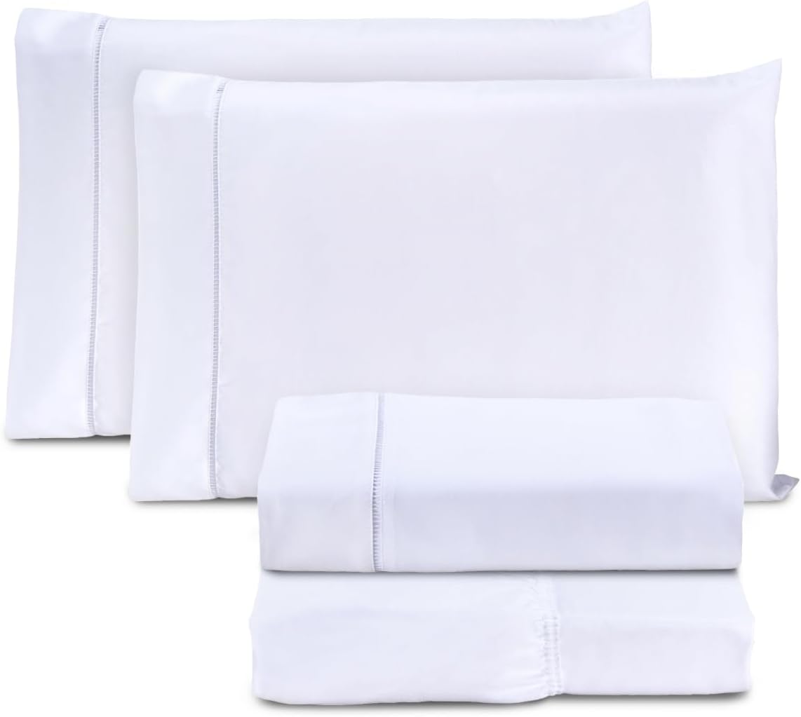Jogo de Cama Casal Queen Percal 400 Fios Ponto Palito - Branco - 04 Peças