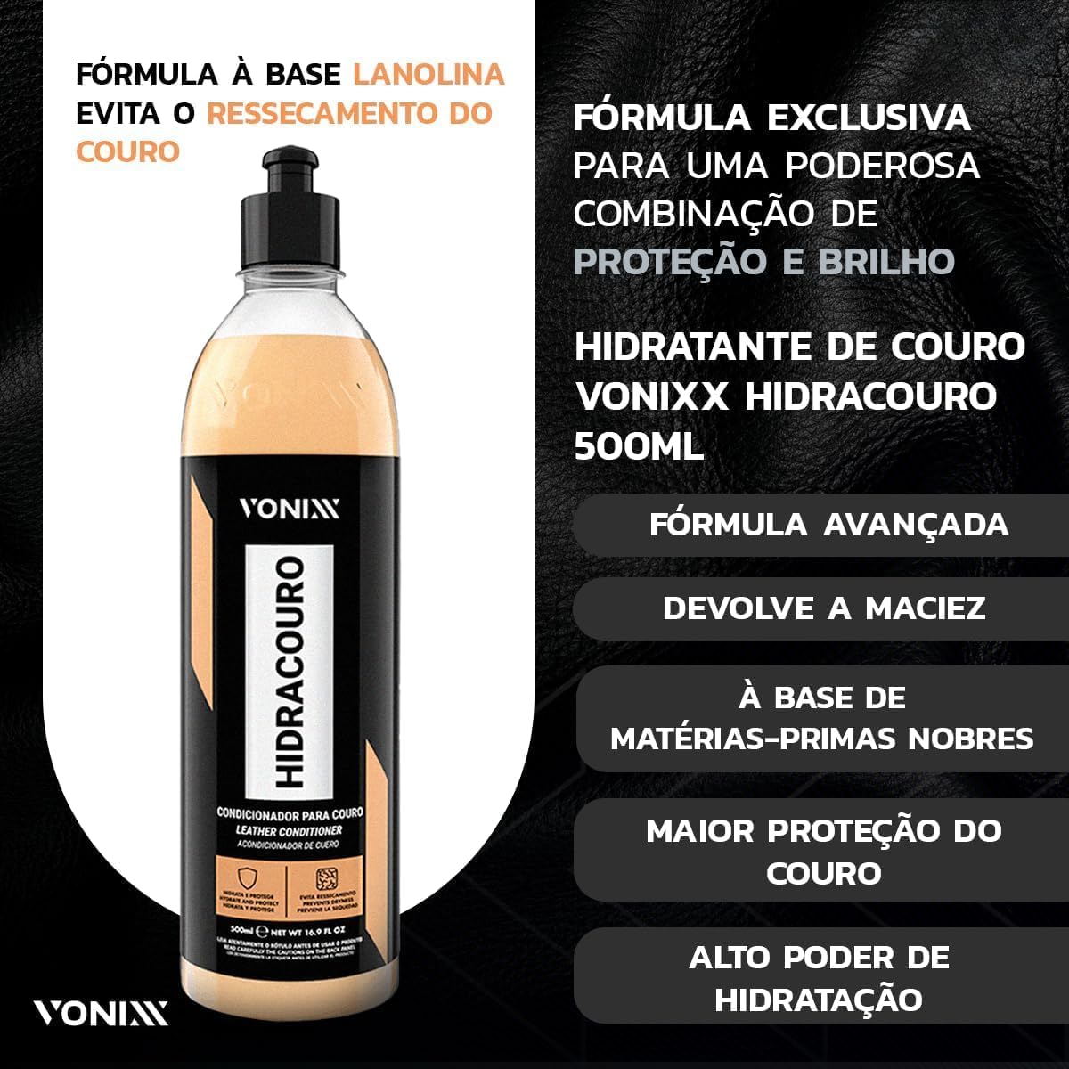 Kit Vonixx Hidracouro e Higicouro 500ml - Manutenção de Couro Automotivo — foto 5