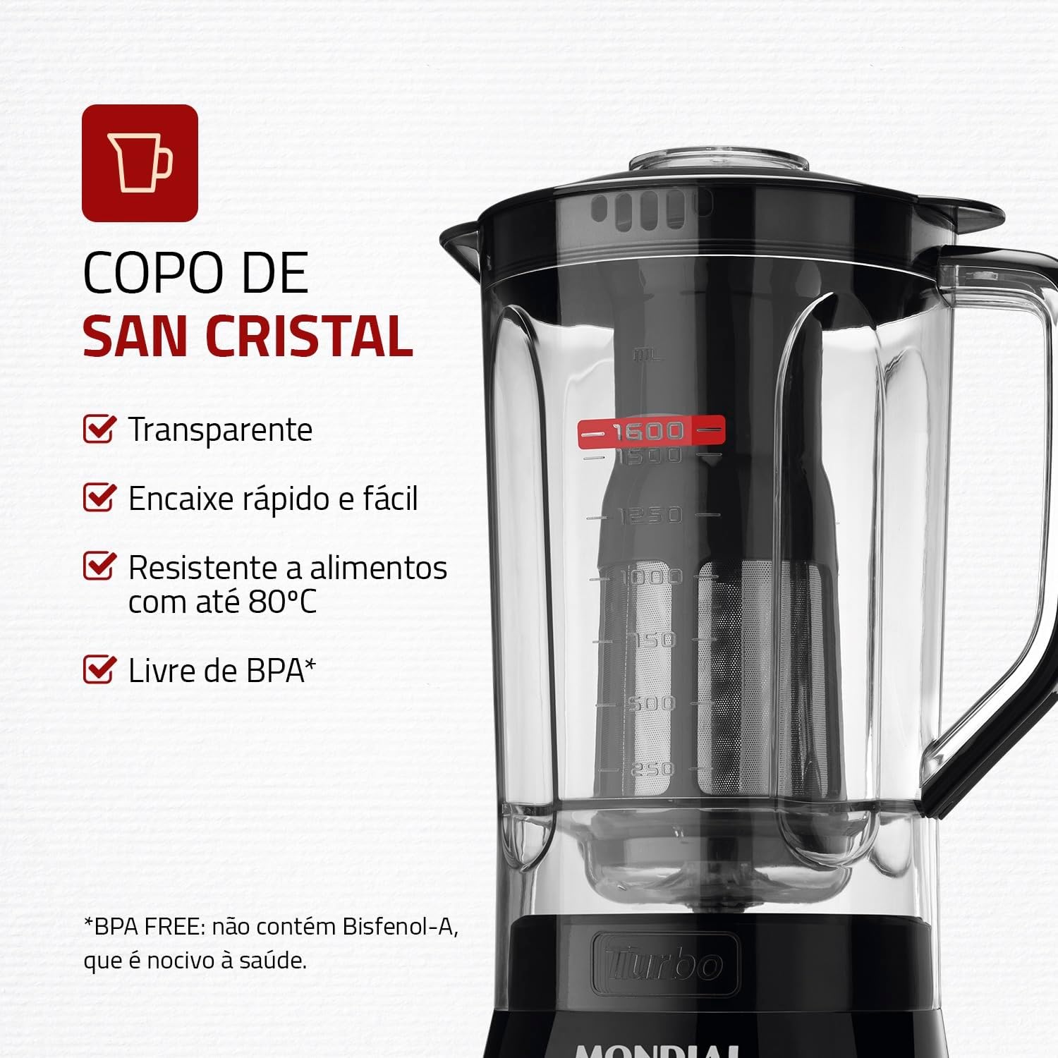 Liquidificador Mondial Turbo Power L-99-FB 550W 2,2L 3 Velocidades e Pulsar — foto 3