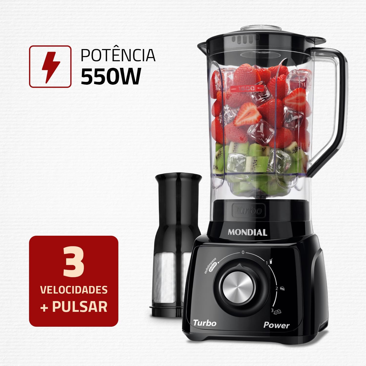 Liquidificador Mondial Turbo Power L-99-FB 550W 2,2L 3 Velocidades e Pulsar — foto 2