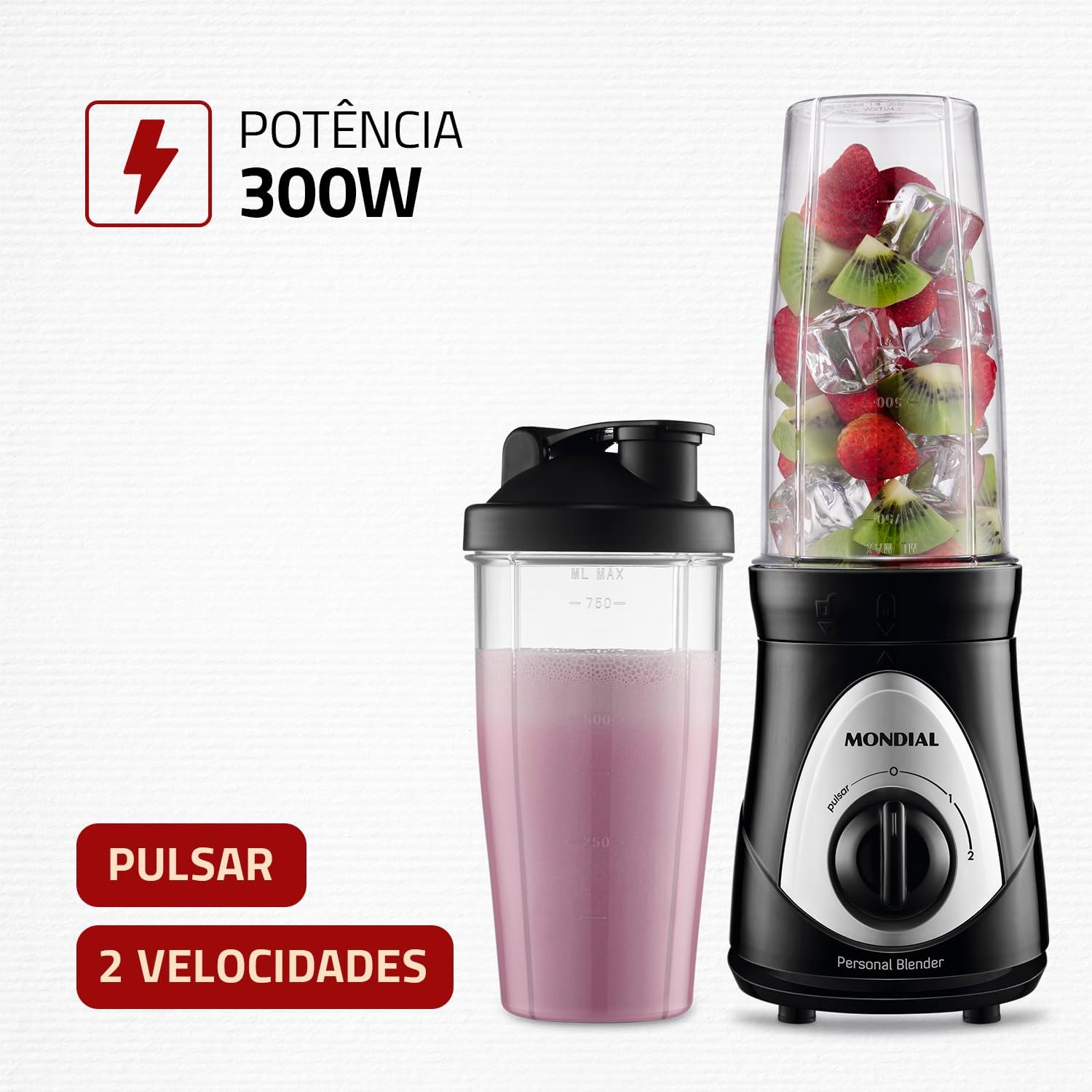 Liquidificador Mondial Personal DG-01 300W com 2 Copos Squeeze 750ml — foto 2