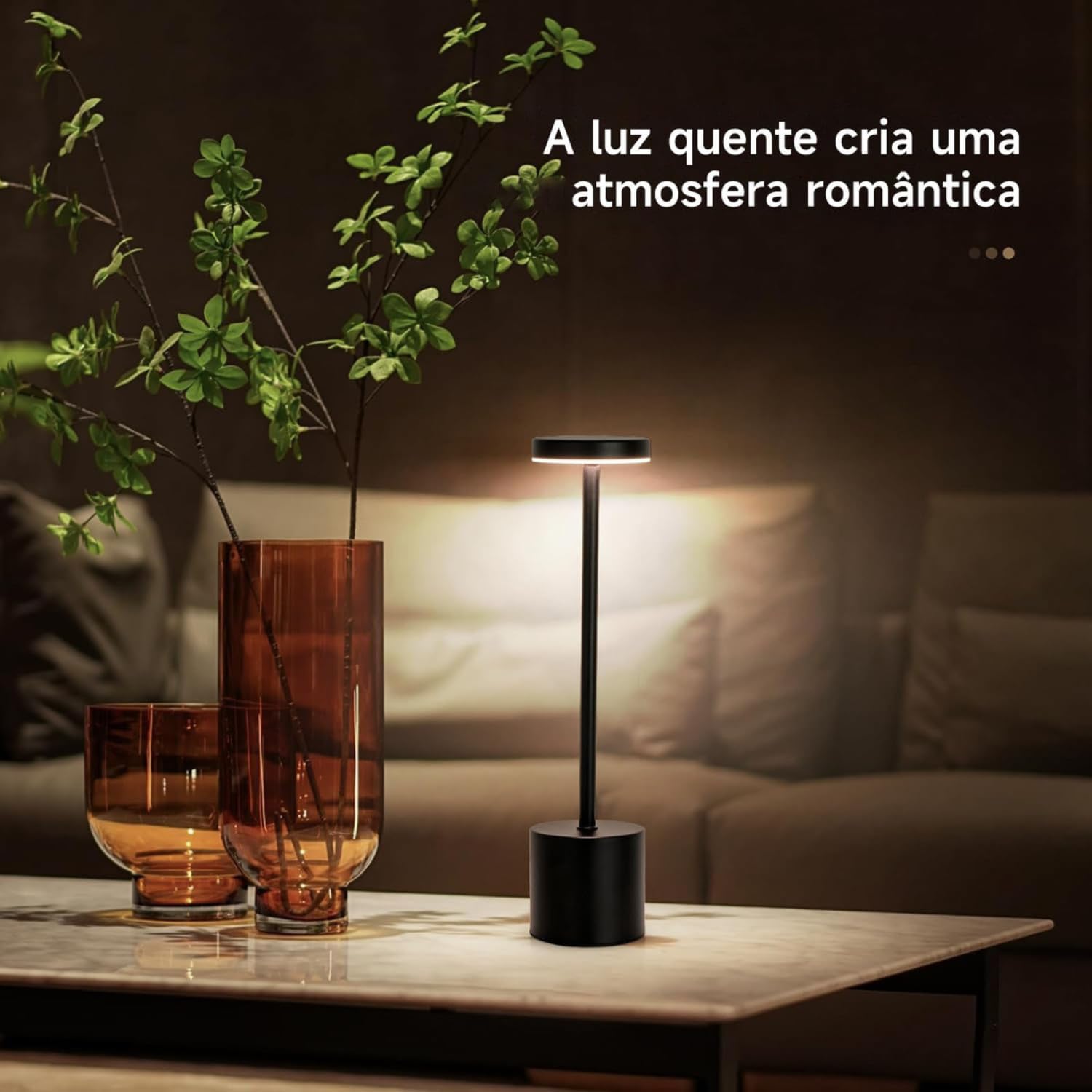 Luminária de Mesa Touch LED Recarregável com 3 Modos de Luz - Preto e Branco — foto 5