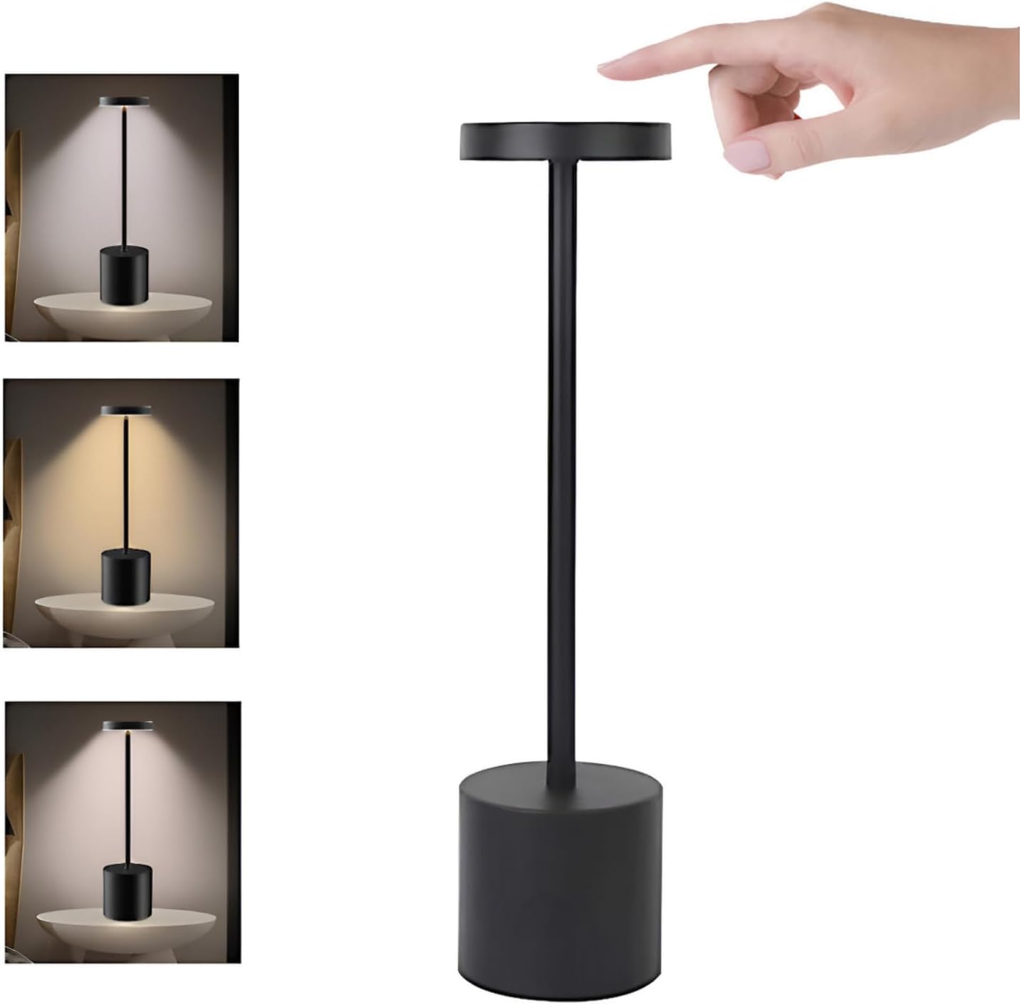 Luminária de Mesa Touch LED Recarregável com 3 Modos de Luz - Preto e Branco