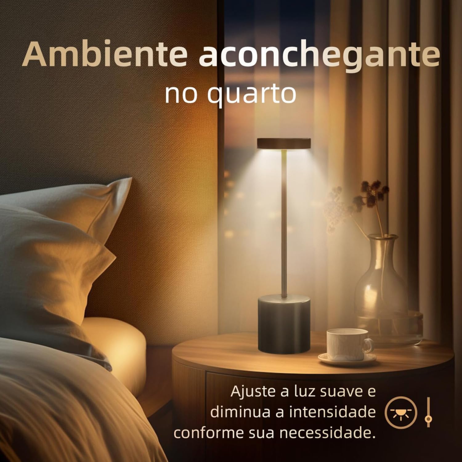 Luminária de Mesa Touch LED Recarregável com 3 Modos de Luz - Preto e Branco — foto 2
