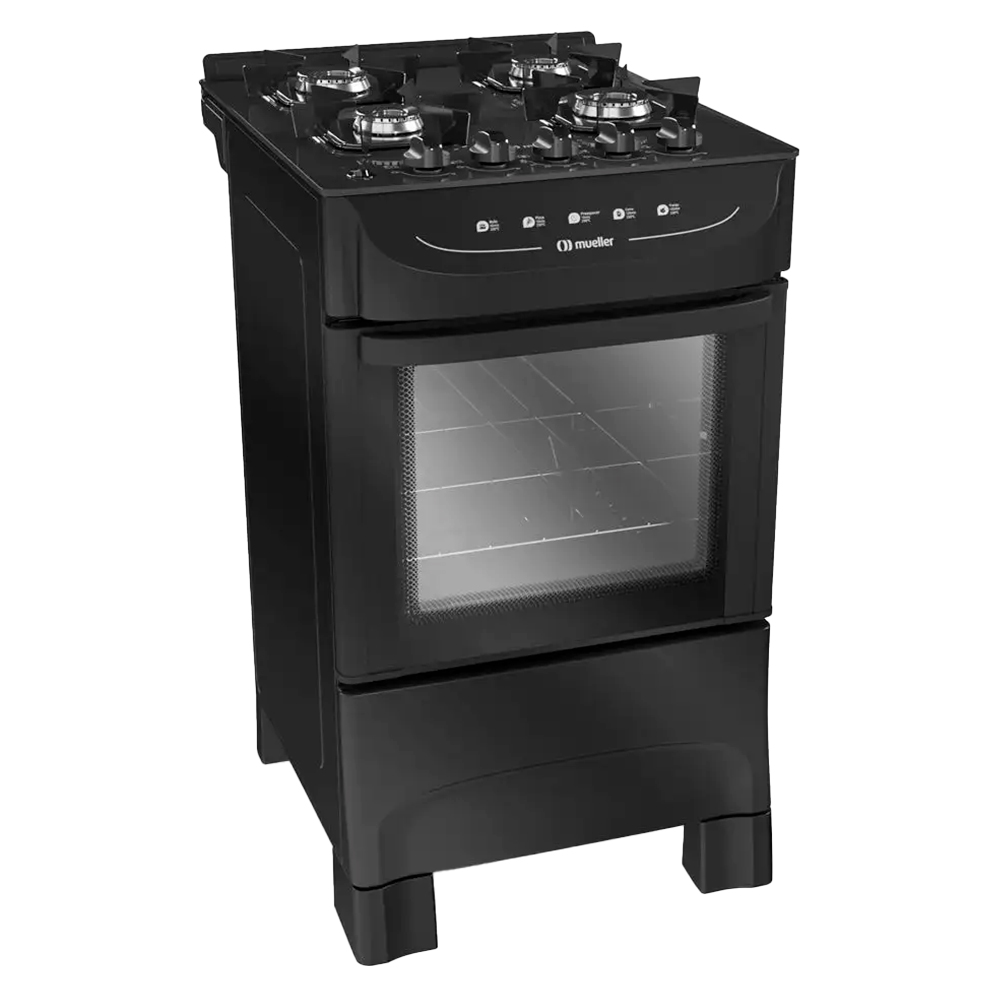 Fogão Mueller MFV4BB 4 Bocas Automático Mesa de Vidro Forno Total Clean