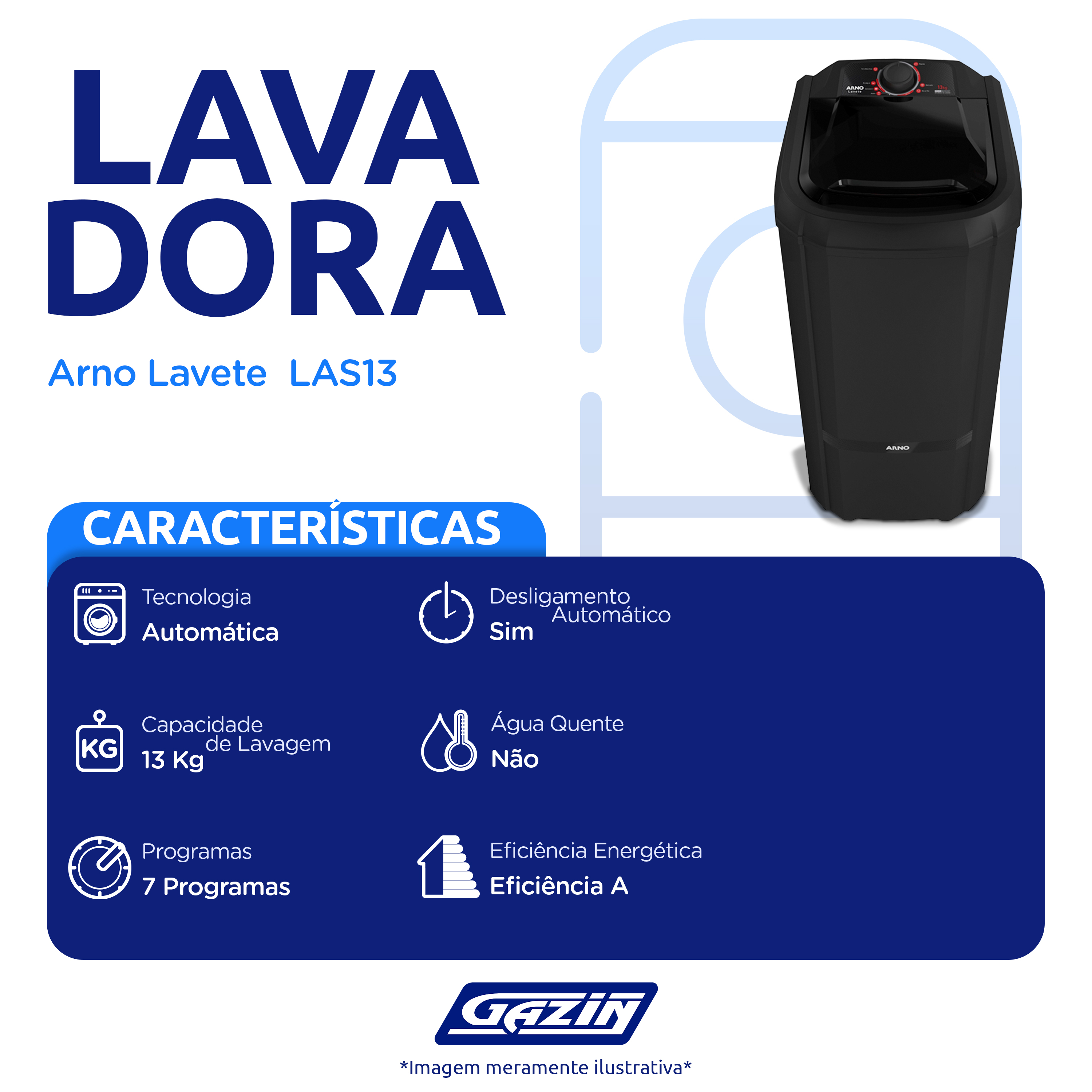 Máquina de Lavar Arno Lavete 13Kg Timer 120004540 — foto 3