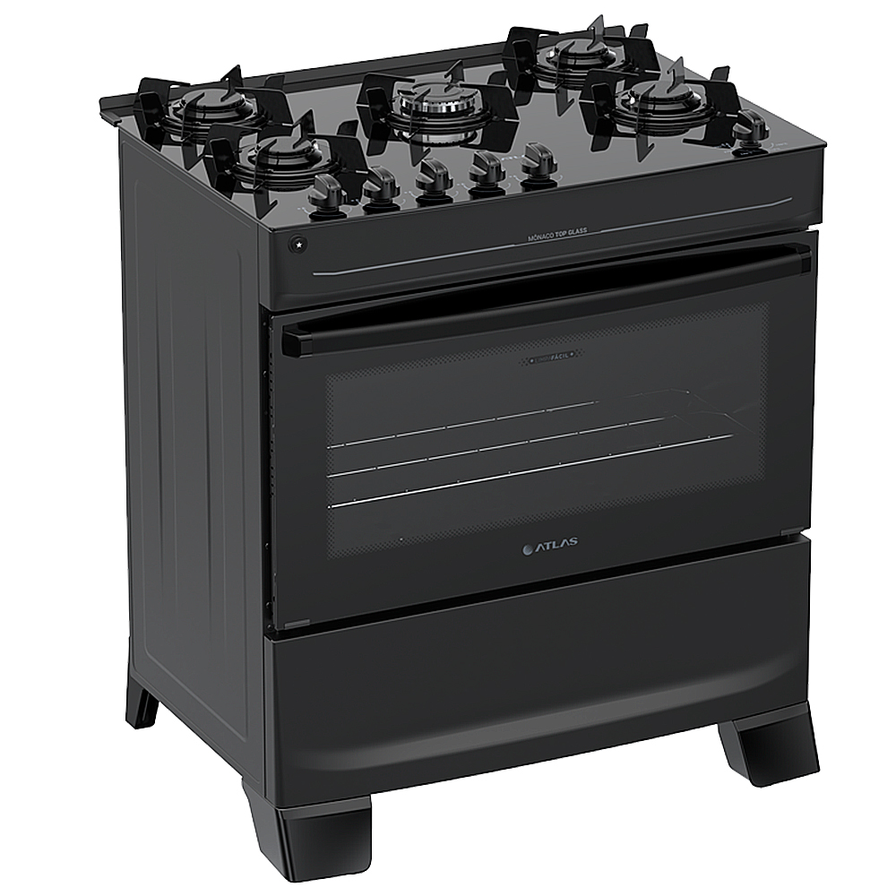 Fogão Atlas 5 Bocas Mônaco Top Glass Automático Mesa de Vidro