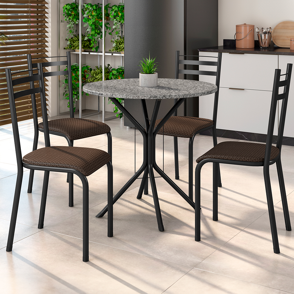 Conjunto de Mesa Lyon com 4 Cadeiras em Granito - Fabone