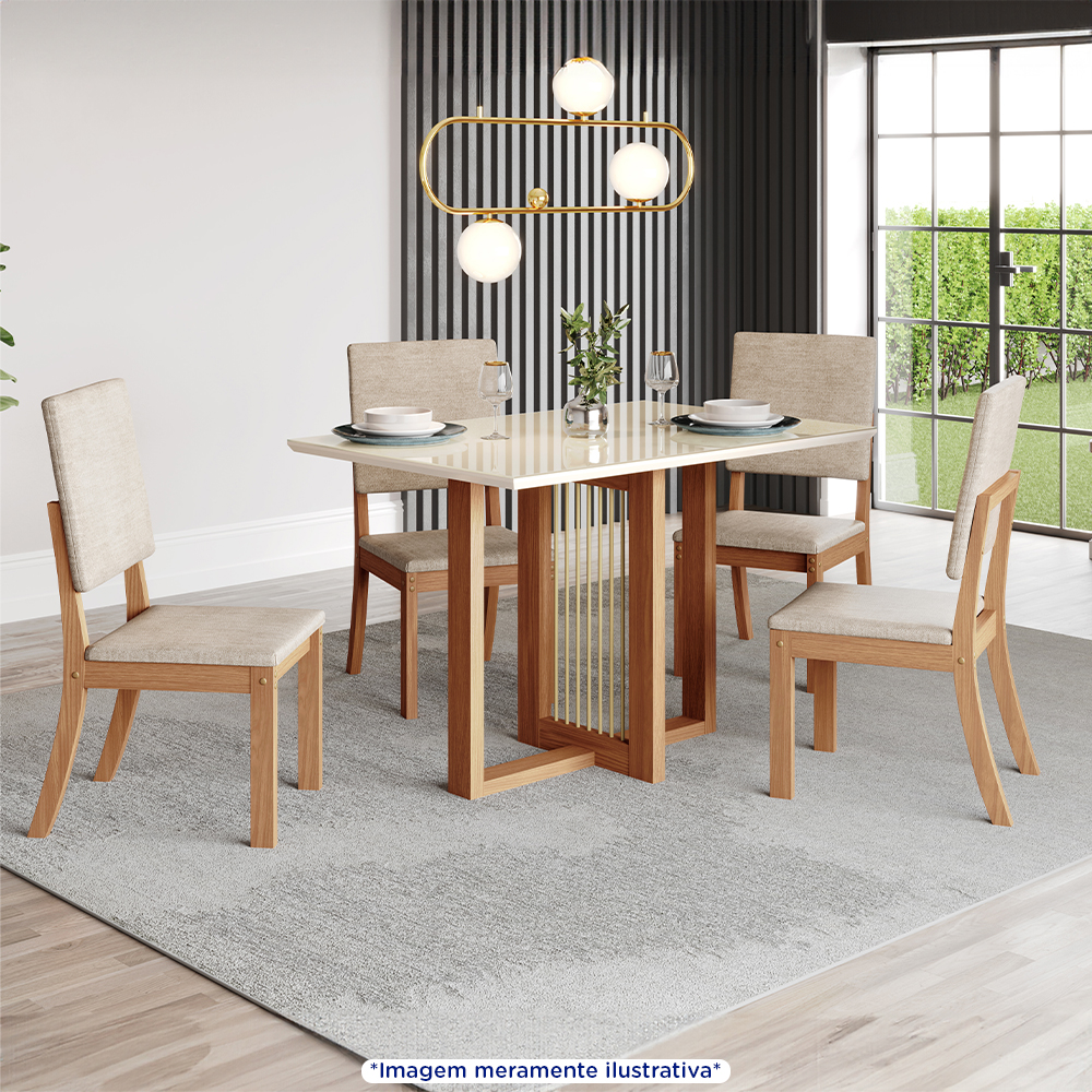 Conjunto de Mesa Henn Natalí 4 Cadeiras Tampo MDF Estofado