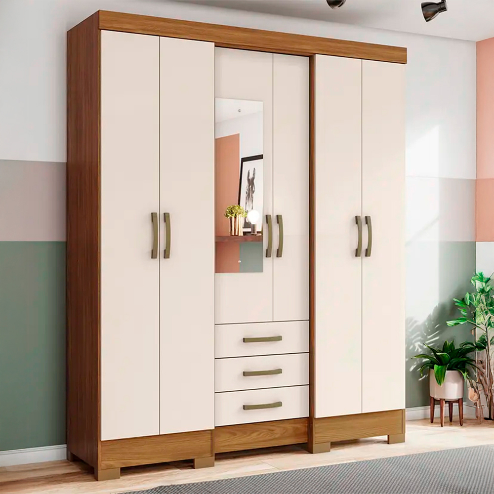 Guarda-Roupa Casal 6 Portas Bater 3 Gavetas B23 Briz - Henn