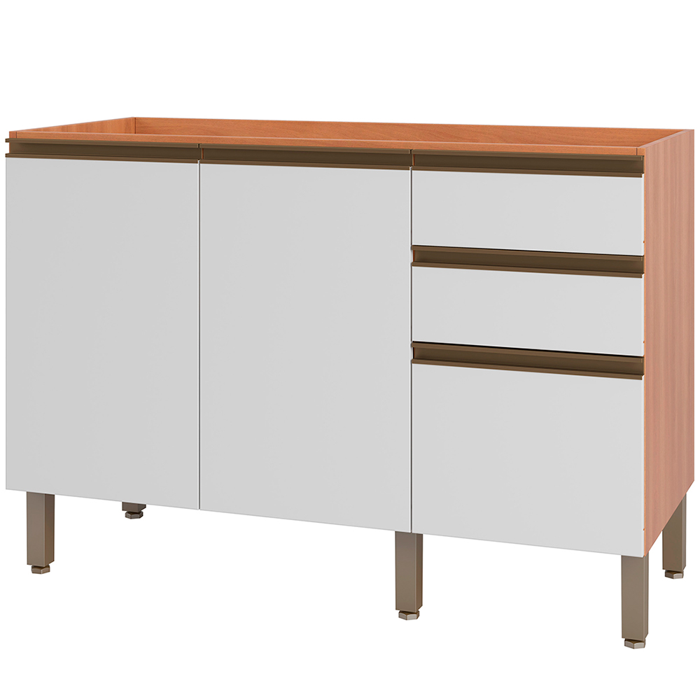 Balcão Sem Tampo 2 Portas 3 Gavetas 120cm Macadâmia Telasul