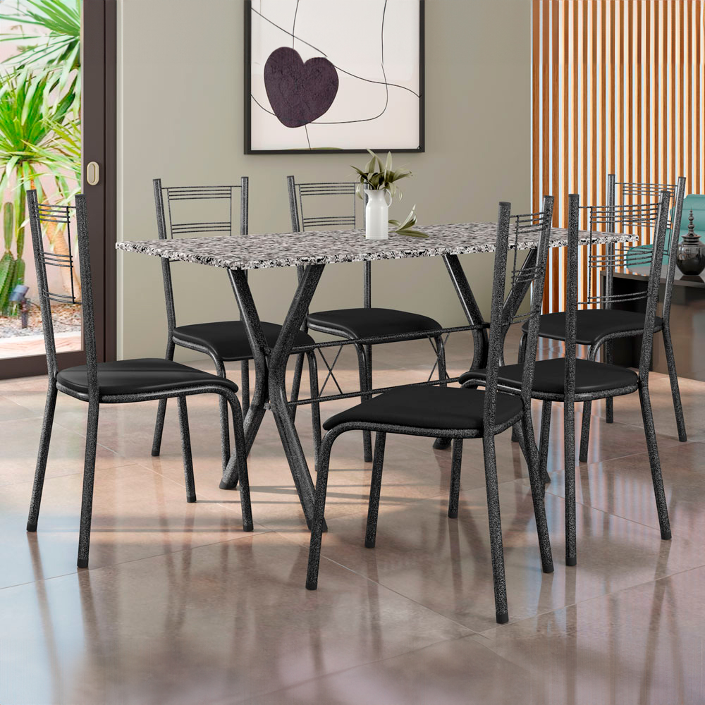 Conjunto de Mesa Santiago 6 Cadeiras Granito Fabone