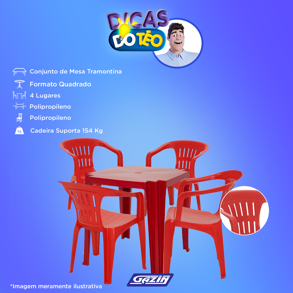 Conjunto de Mesa Tambaú e 4 Cadeiras Atalaia Plástico Tramontina — foto 4
