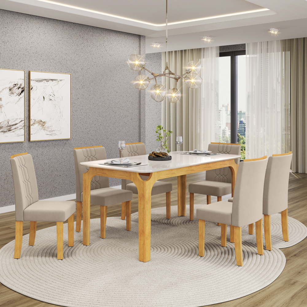 Conjunto de Mesa 6 Cadeiras Estofadas Marina DJ Móveis