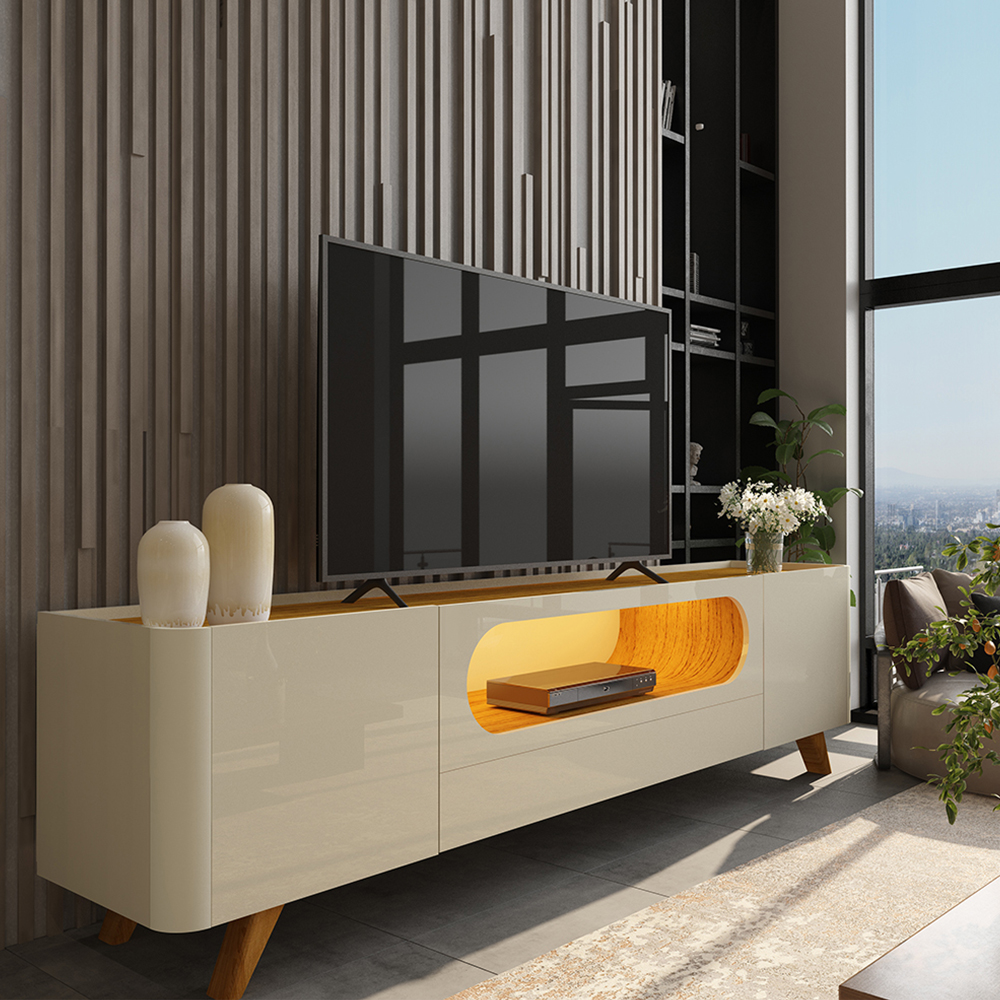 Rack Gelius Nobre para TV Até 75" - MDF com LED e Dobradiças Slow Motion