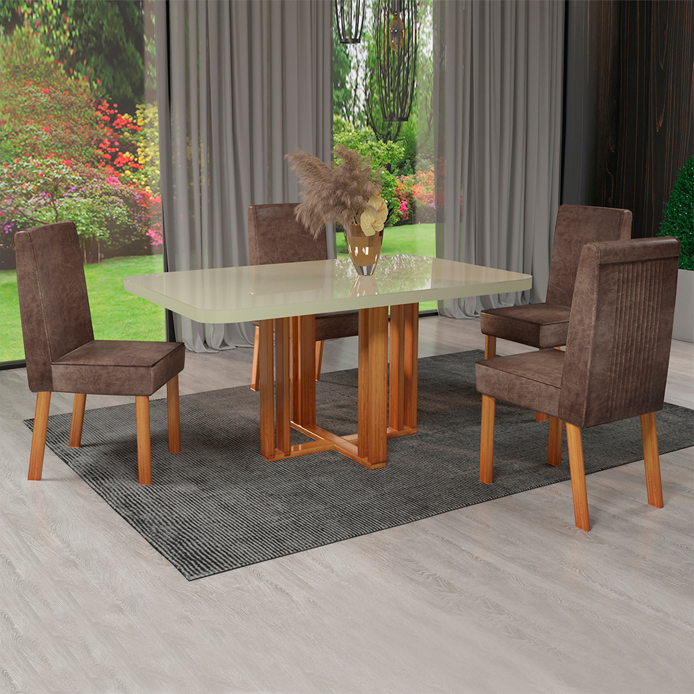 Conjunto de Mesa 4 Cadeiras Ghaia MDF e Vidro Bom Pastor