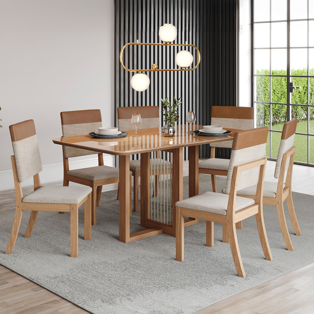 Conjunto de Mesa Henn Natalí com 6 Cadeiras Estofadas