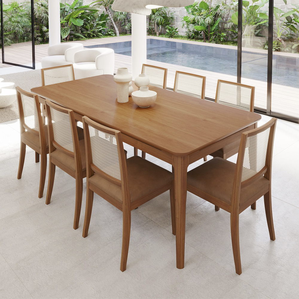 Conjunto de Mesa Baobá 8 Cadeiras Estofadas MDF Cimol