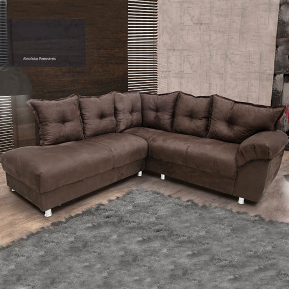 Sofá de Canto 5 Lugares Gazin Chicago 210cm em Suede