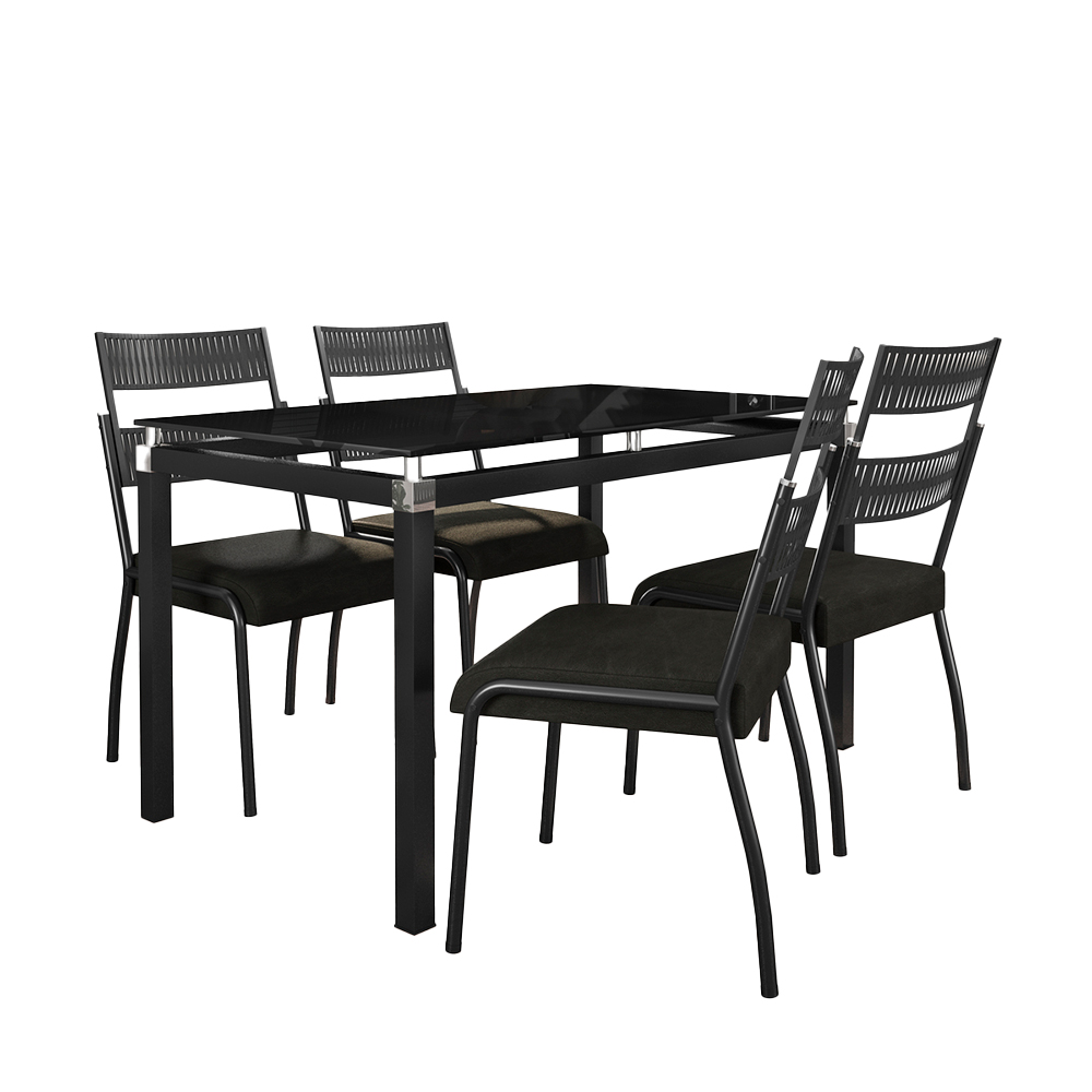 Conjunto de Mesa Fabone Copenhague 4 Cadeiras Tampo Vidro Estofado
