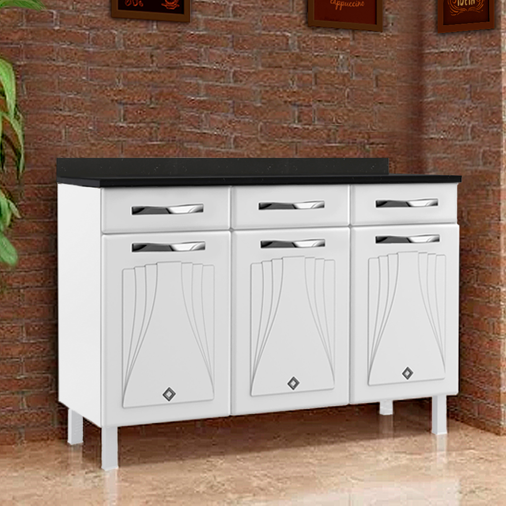 Balcão Star com Tampo 3 Portas e 2 Gavetas 123cm Telasul