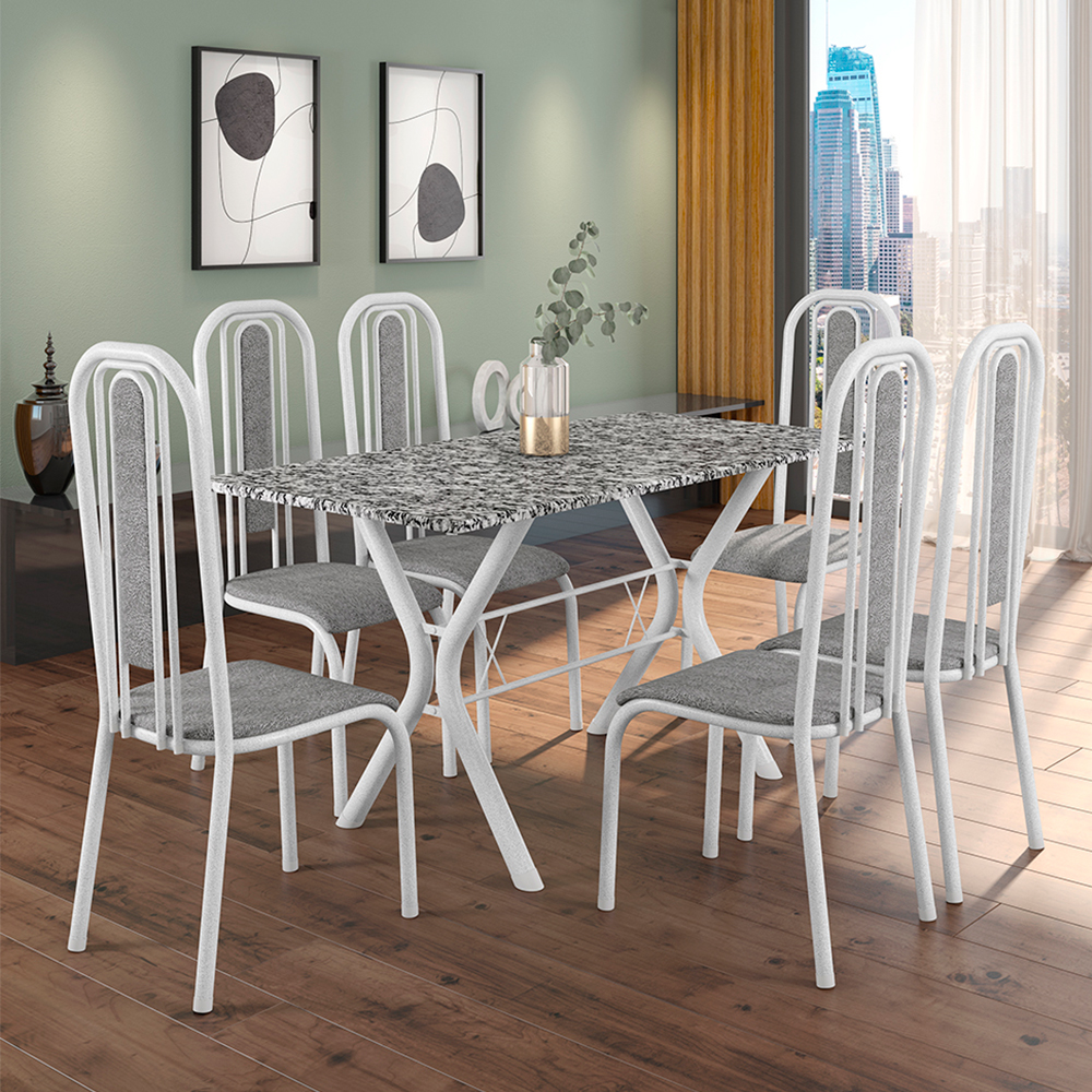 Conjunto de Mesa Fabone Athenas 6 Cadeiras Tampo Granito