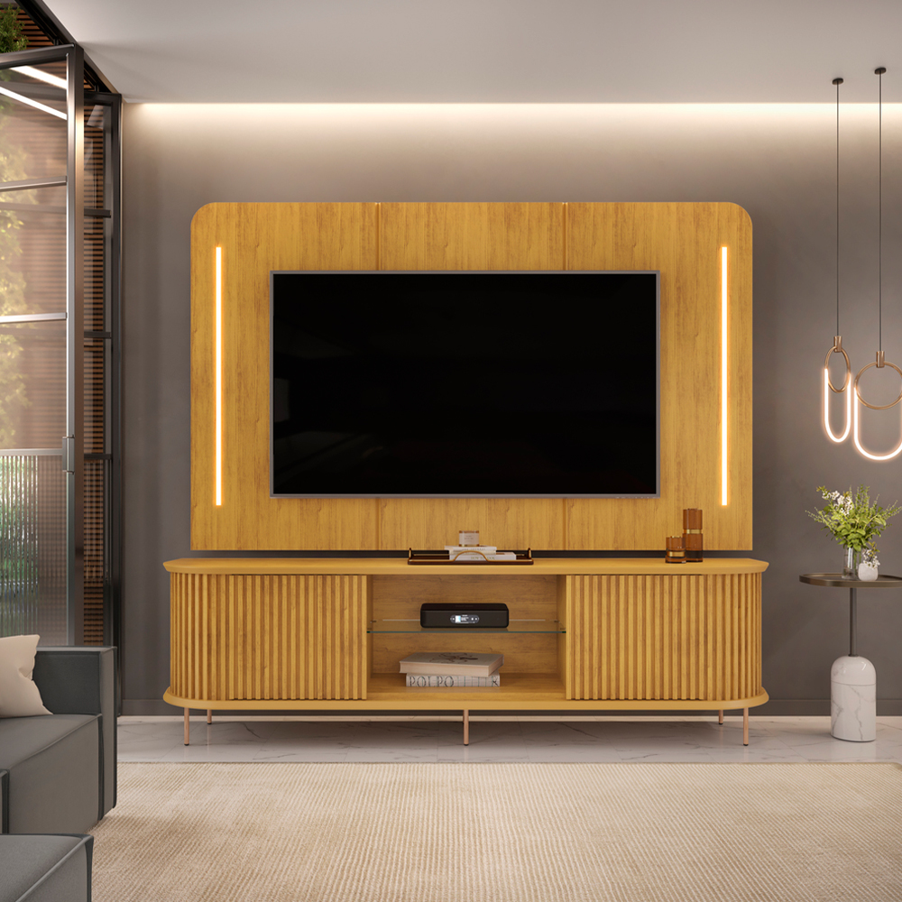 Rack com Painel Atlas para TVs até 75" - MDF 2 Portas - DJ Móveis