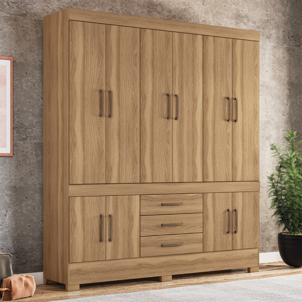 Guarda-Roupa Casal 10 Portas Bater 3 Gavetas New Murano Demóbile