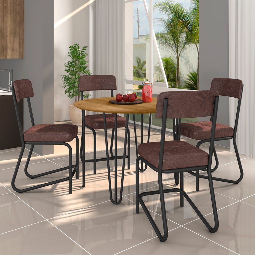 Conjunto de Mesa Fabone Versalhes com 4 Cadeiras Estofadas em MDF