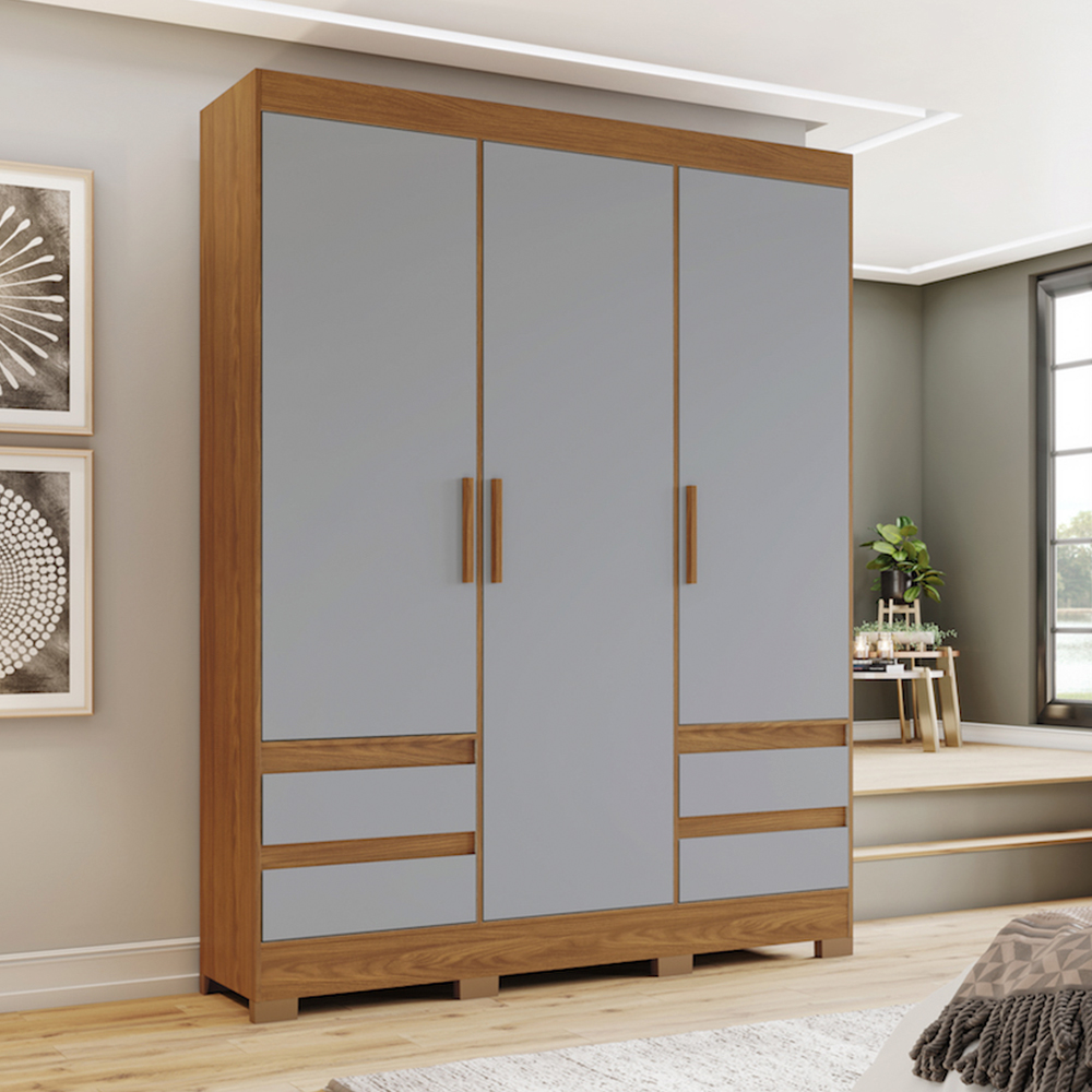 Guarda-Roupa Solteiro Henn B55 3 Portas Bater com 4 Gavetas em MDP e MDF
