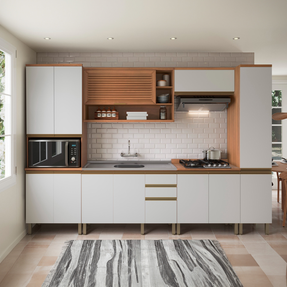 Cozinha Modulada Telasul Macadamia 6 Peças 12 Portas 3 Gavetas