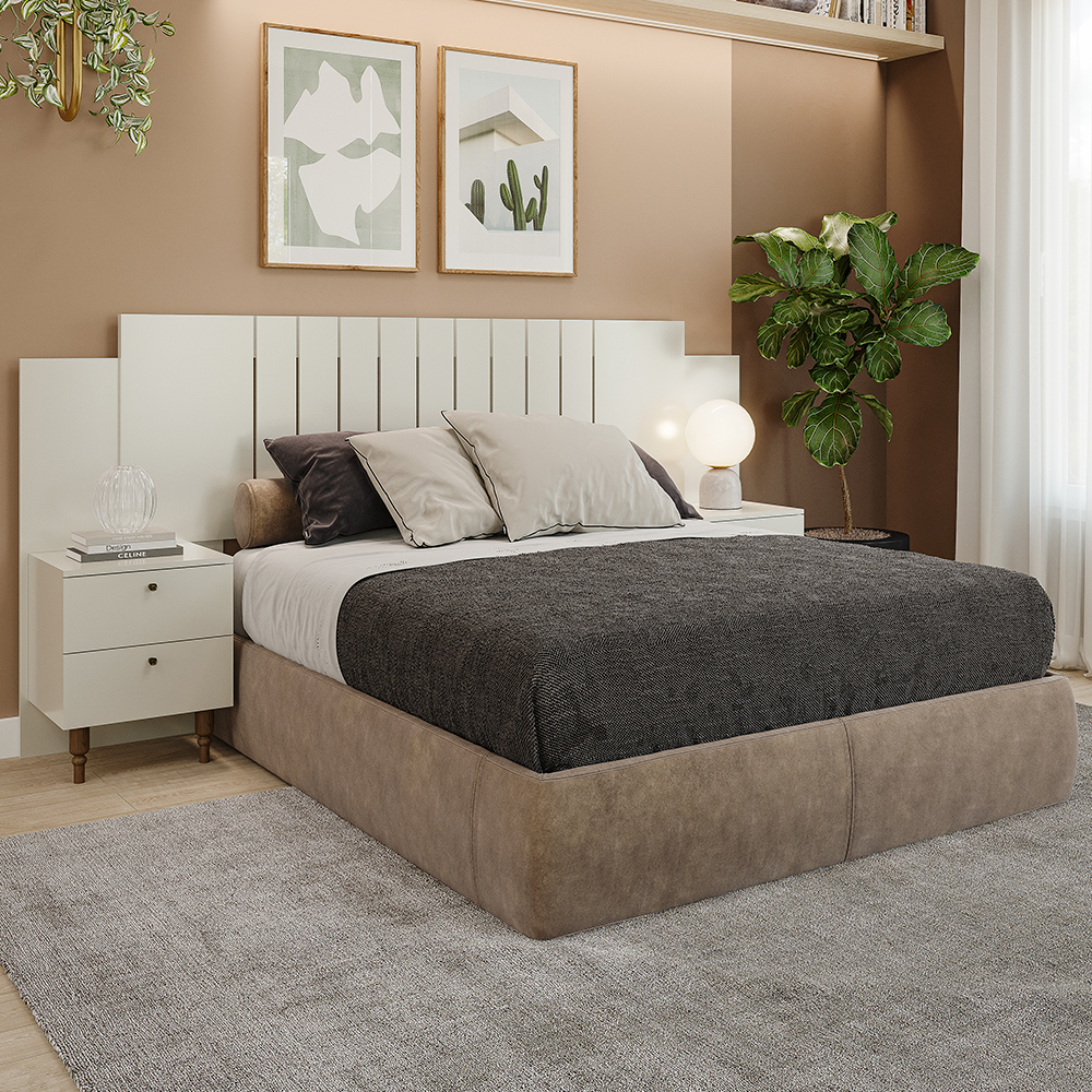 Cabeceira Casal Extensível Gênova MDF com Mesa de Cabeceira Panan