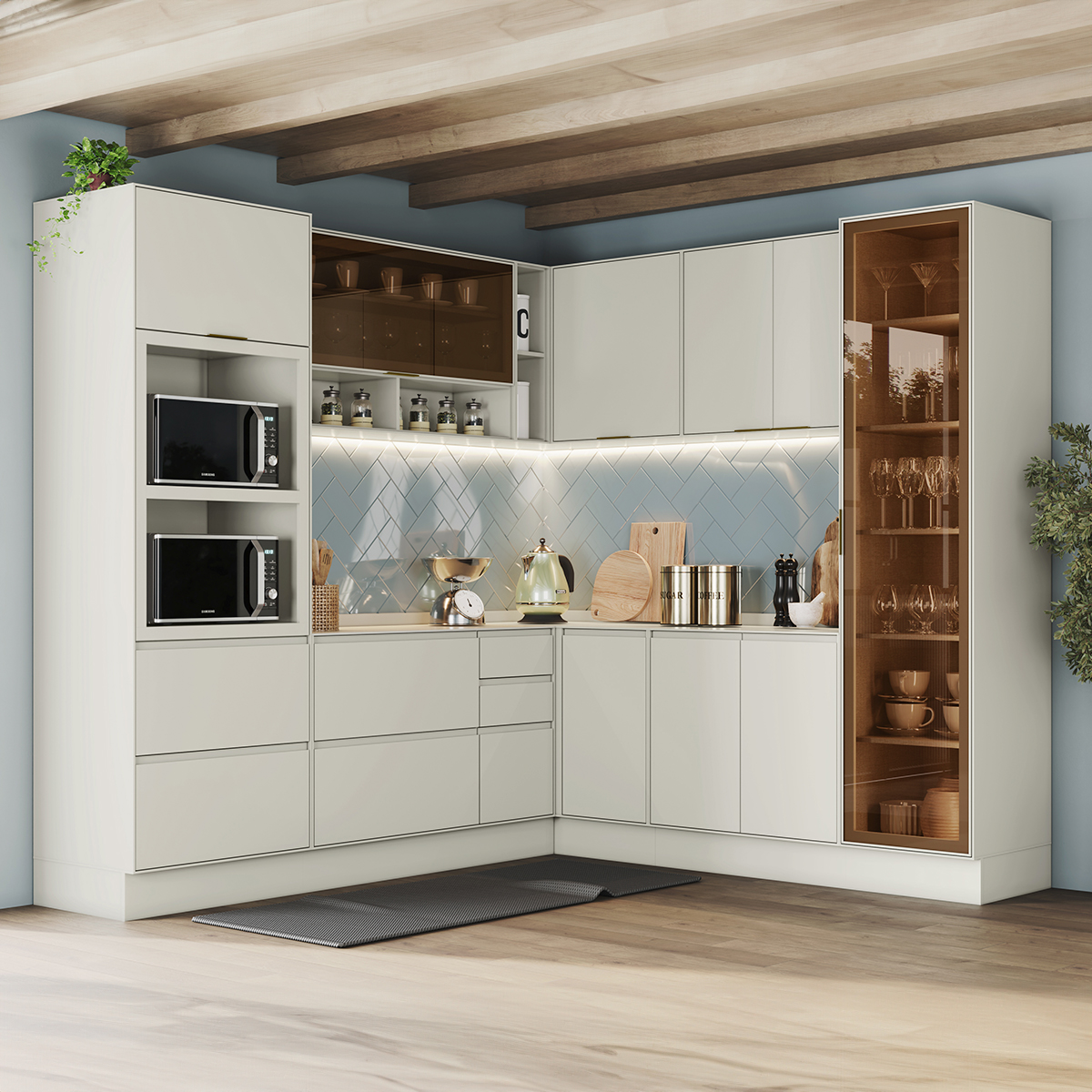 Cozinha Modulada Fineze Henn - 8 Peças, 10 Portas e 4 Gavetas com Cristaleira