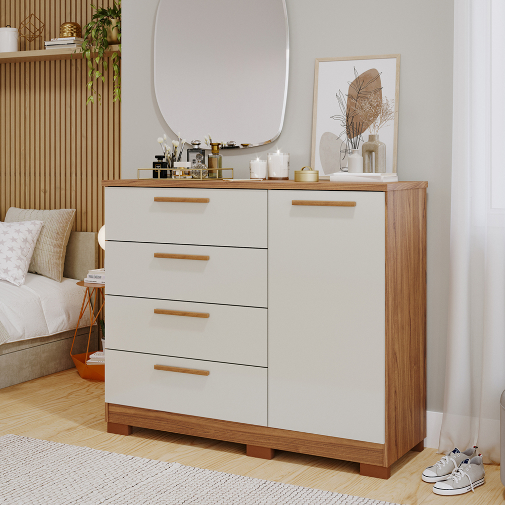 Cômoda Malu 1 Porta 4 Gavetas MDF Panan