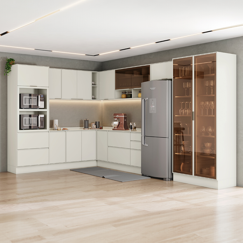 Cozinha Modulada Fineze Henn 12 Peças 15 Portas 6 Gavetas com Cristaleira