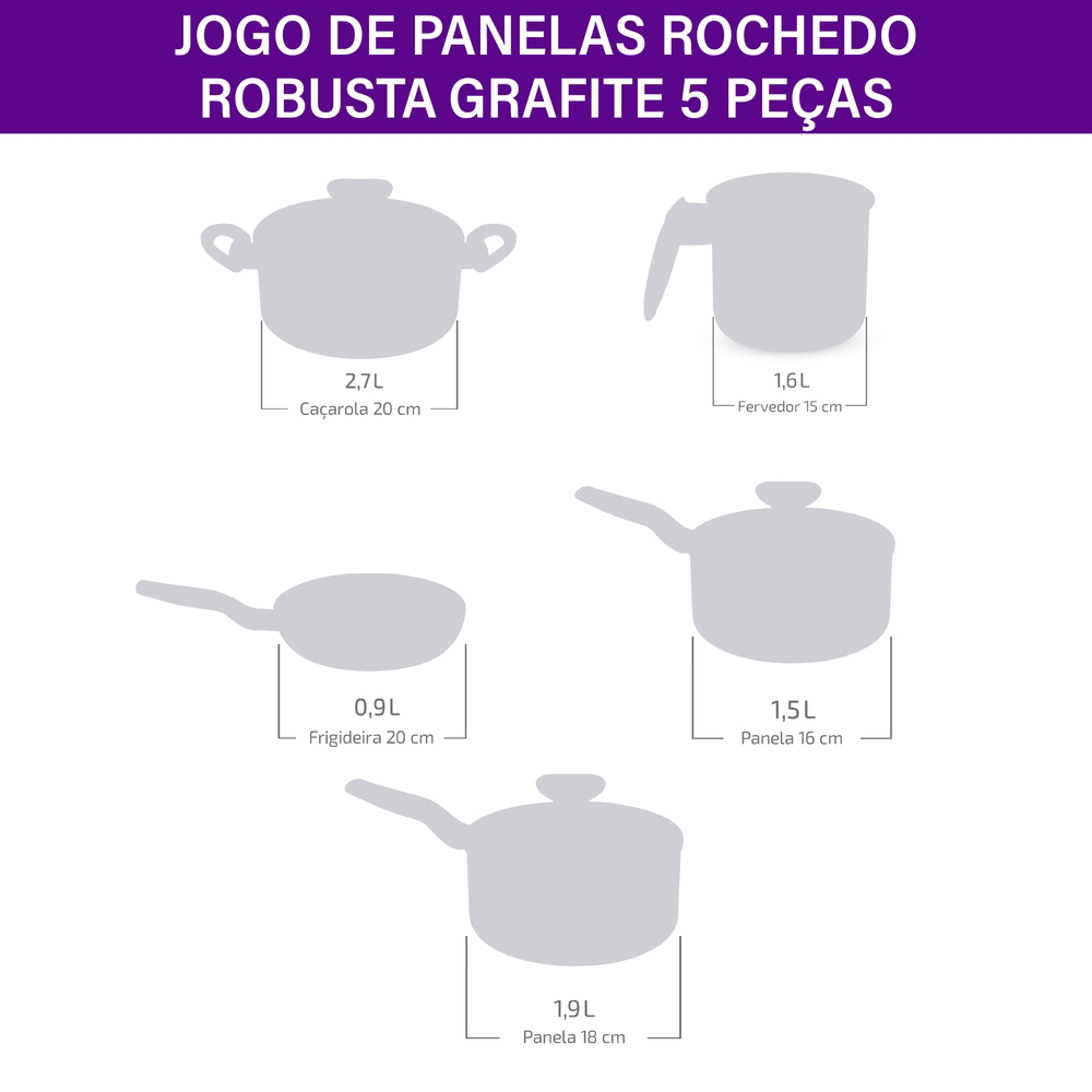 Conjunto de Panelas Rochedo Robusta 5 Peças Antiaderente — foto 5