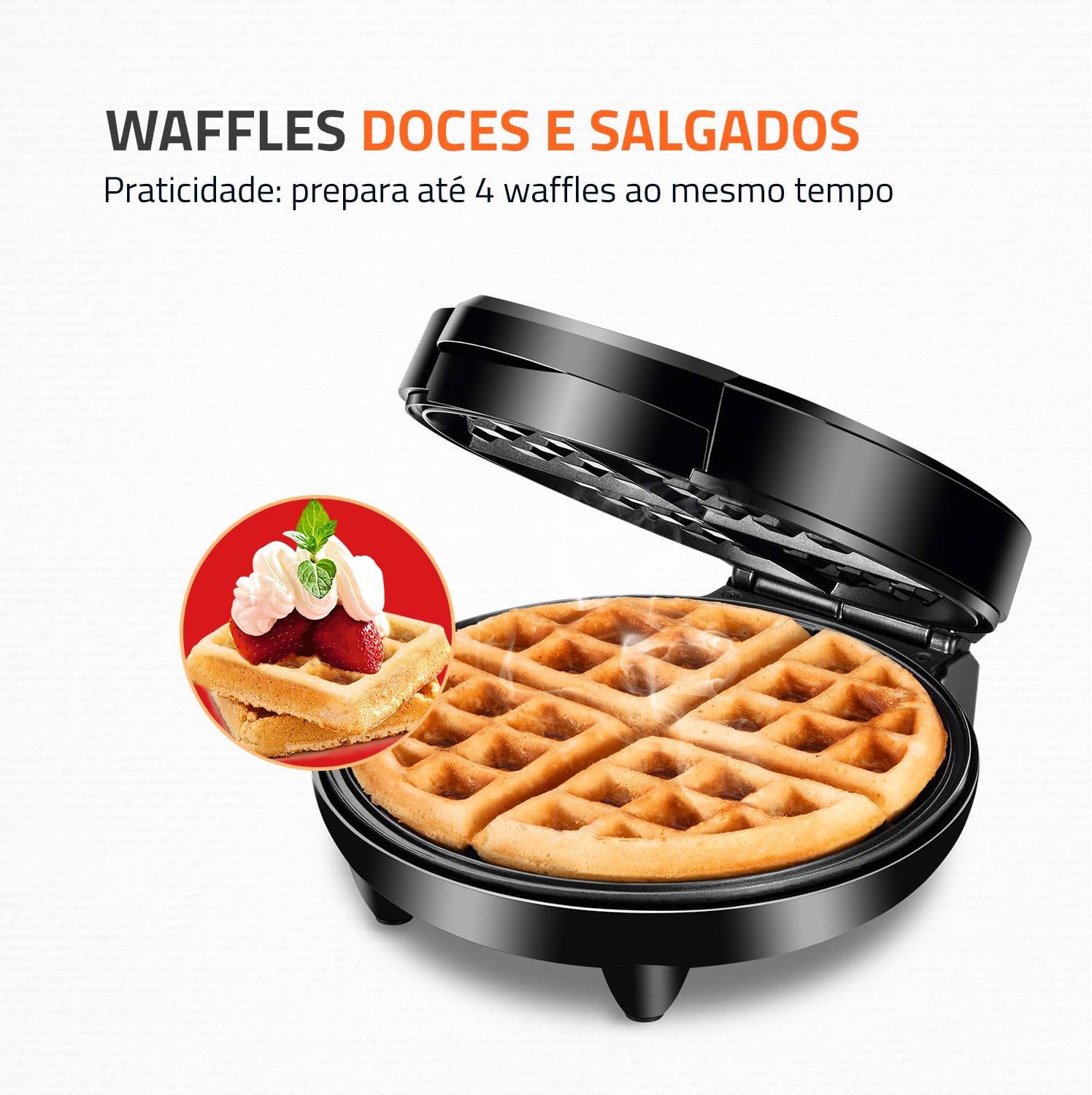 Máquina de Waffles Antiaderente 4 Waffles Inox 1200W — foto 2