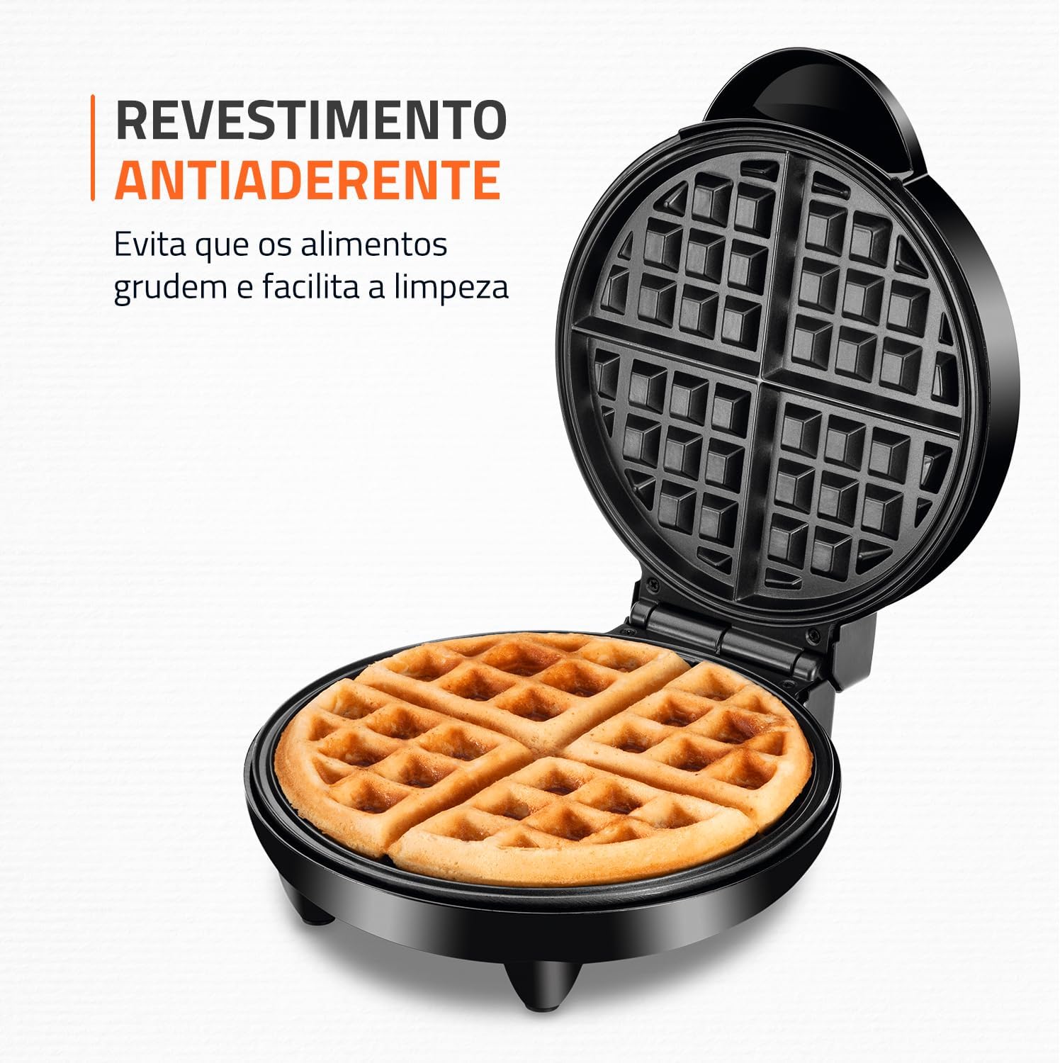Máquina de Waffles Antiaderente 4 Waffles Inox 1200W — foto 3